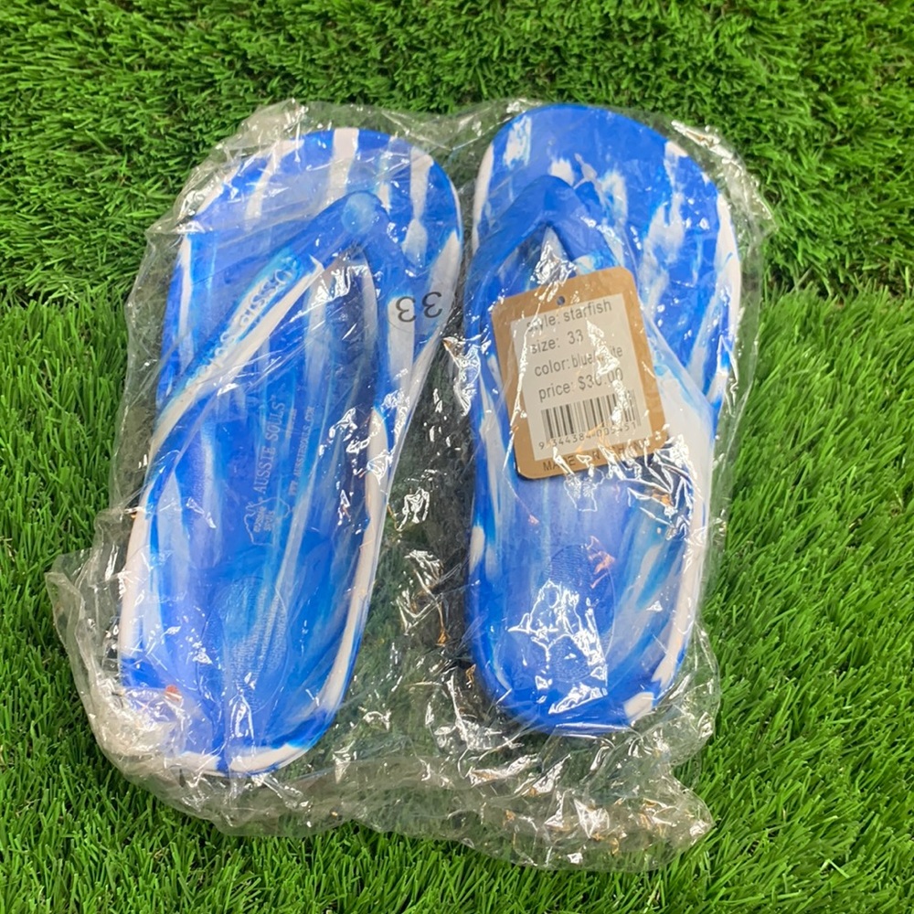 Aussie Soles Blue and White Starfish Flip Flops